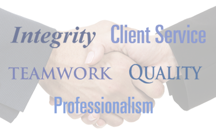 JCS Core Values: Integrity, Client Service, Quality, Teamwork, Professionalism